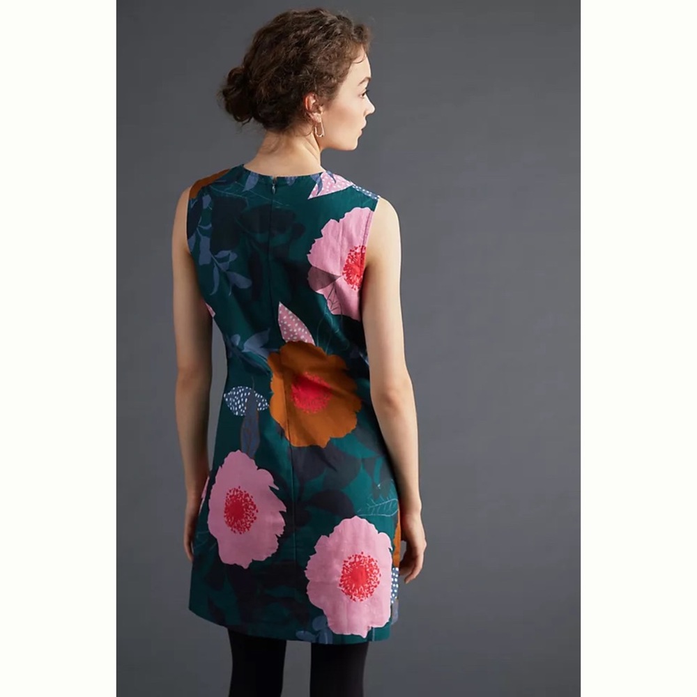 Anthropologie / Conditions Apply Shift Mini Green Floral Dress - Picture 3 of 5